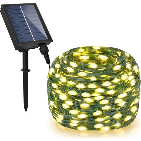 Guirlande lumineuse solaire d'extérieur, 20 m, 200 LED, 8 modes d'éclairage, étanche, avec télécommande pour les fêtes de Noël dans le jardin.