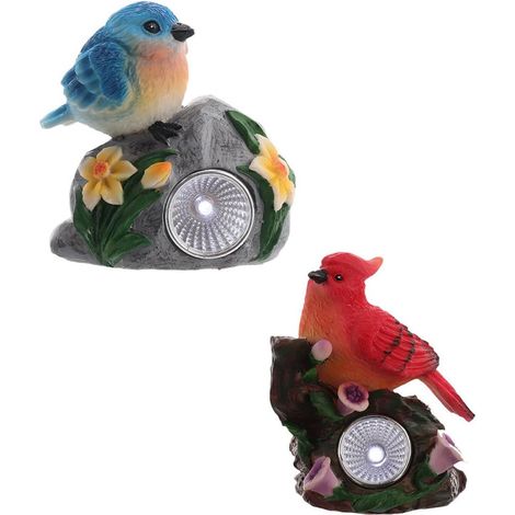 Lot de 2 Lampes Solaires D’extérieur en Résine D’oiseau, Éclairage Décoratif Jardin, Statue Lumineuse Résistante, pour Terrasse et Balcon, Décoration Solide (1/5)