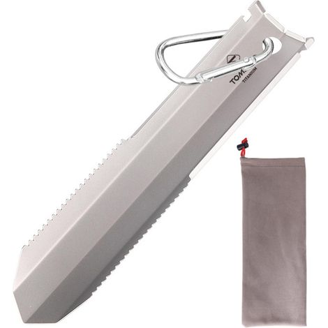 TOMSHOO Titan-Handschaufel mit gezahnter Kante für Outdoor-Aktivitäten wie Camping, Wandern und Trekking mit Clip