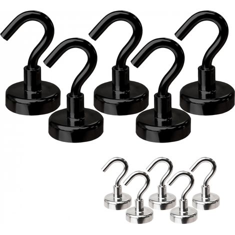 Lot de 5 crochets magnétiques anti-rouille diamètre 4 mm - KN25 - Noir - Linxor (1/5)