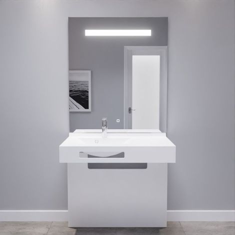 Meuble LEA 90 cm avec plan vasque déportée à gauche et miroir LED Elégance ht105 (1/4)