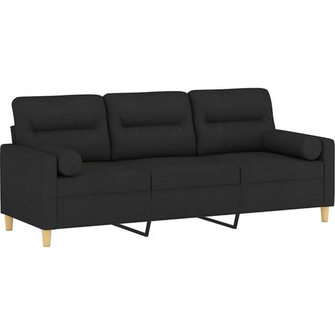vidaXL Canapé 3 places avec oreillers décoratifs noir 180 cm tissu (1/5)