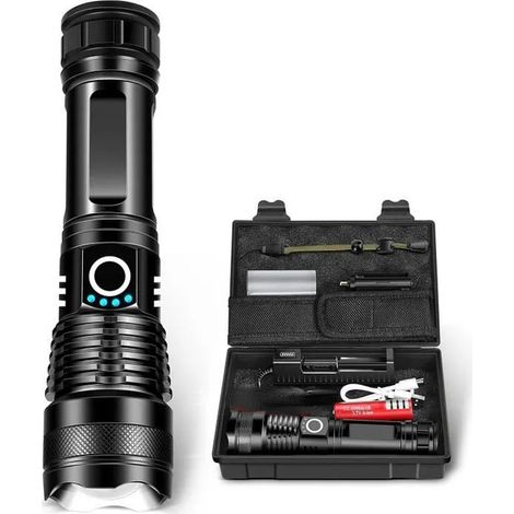1 x Lampe de poche télescopique, LED rechargeable USB, aluminium anodisé résistant, 5 modes, pour extérieur et activités outdoor