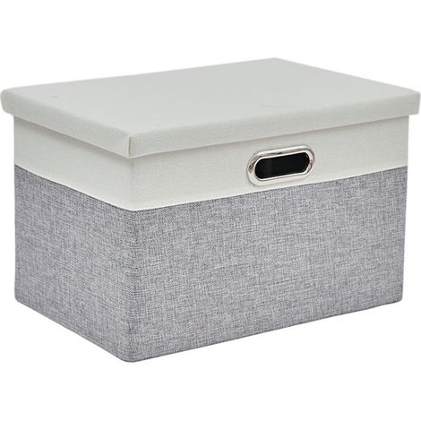 3-Pack Boîte de Rangement,33x23x20cm, Pliable de avec Couvercle, pour Serviettes, Livres, Jouets, Vêtements et Ainsi de Suite, Blanc/Gris SNK023WG-3