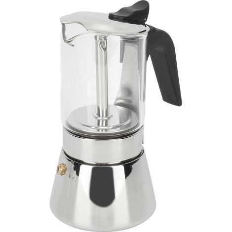 Cafetière Moka Pot Corps Visible Greca Machine à Café Acier Inoxydable Cuisinière Cafetière Moka 360ml Maison Café Bureau (1/5)