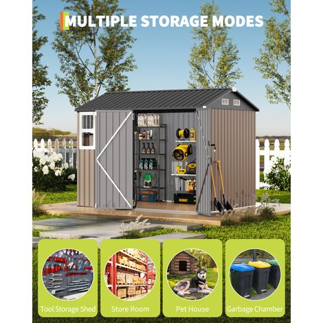 Abri Jardin Métallique 1,8×2,4m, Cabane Rangement Outils avec Porte Verrouillable, Fenêtres, Housse de Protection Imperméable (Marron) (1/4)