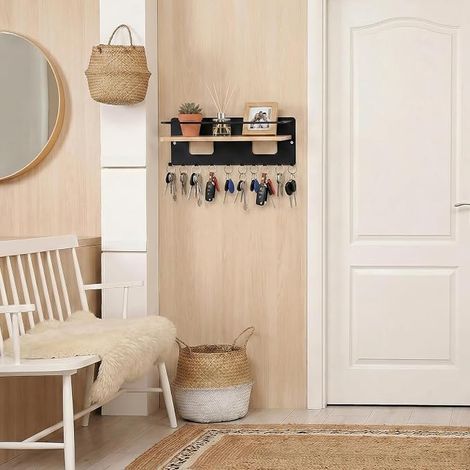 Porte Clef Mural avec 8 Crochets, Porte-clés en Bois avec Étagère (1/4)