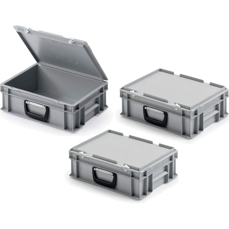 BRB Lot de 3 valises européennes en polypropylène avec poignée de transport, L x l x H 400 x 300 x 130 mm, gris (1/3)