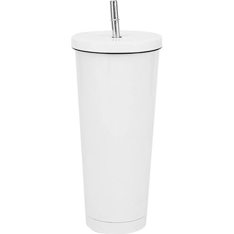 750 ml Edelstahl-Isolierbecher mit Deckel und Strohhalm, ideal für Kaffee, Reisen, Büro, Zuhause und Camping, Farbe: Weiß. (1/5)