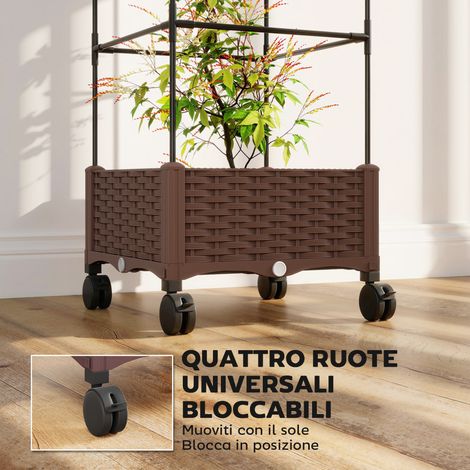 Jardinière surélevée 20L, arrosage automatique, treillis intégré, roues freinables, couleur marron (1/5)