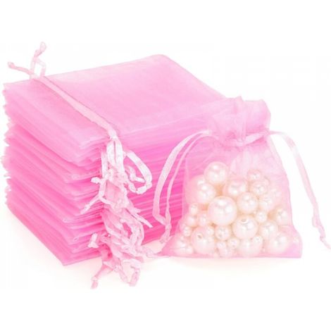 100 pièces (79 cm) sacs cadeaux en organza rose, sacs à bijoux, sacs de lavande, adaptés aux cadeaux de bijoux, bonbons, mariage (1/5)