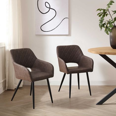 CLIPOP Lot de 2 chaises de salle à manger, Chaise de cuisine en simili-cuir, Marron (1/3)