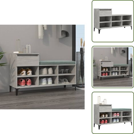 Schuhregal Betongrau 102x36x60 cm Holzwerkstoff - Schuhschrank - Schuhregal - Holzwerkstoffmöbel - Garderobe - Einbauschrank (1/5)