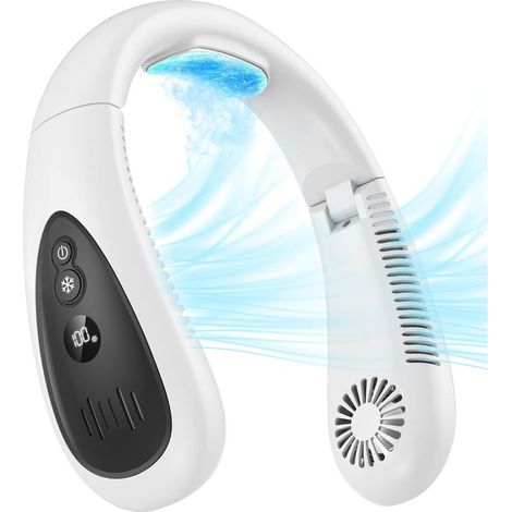 Climatiseur de cou,ventilateur de cou portable avec plaque de refroidissement à 360°,ventilateur USB rechargeable 5000 mAh,mains libres,sans pales Mini ventilateur pliable pour homme,femme (1/5)