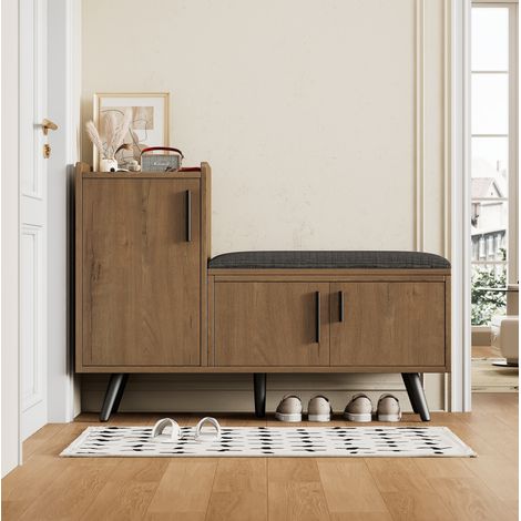 Banc à chaussures 100x34x69 cm en panneaux de bois naturel, avec rangement pour entrée FloraGrace (1/5)