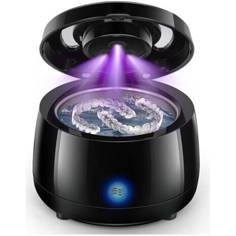 Appareil de nettoyage ultrasonique UV pour prothèses dentaires, aligneurs, bijoux, protège-dents, têtes de brosse à dents, 42 kHz, noir.