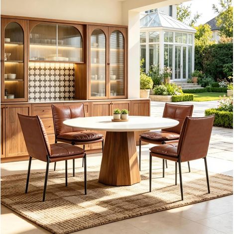 Sedie da sala da pranzo set da 4, 48 x 55 x 87 cm, marrone e nero, schienale imbottito DESVIAE (1/5)