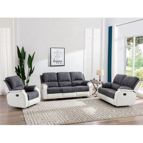 Canapé 3 places relax en microfibre et simili gris et blanc BRODY (1/4)