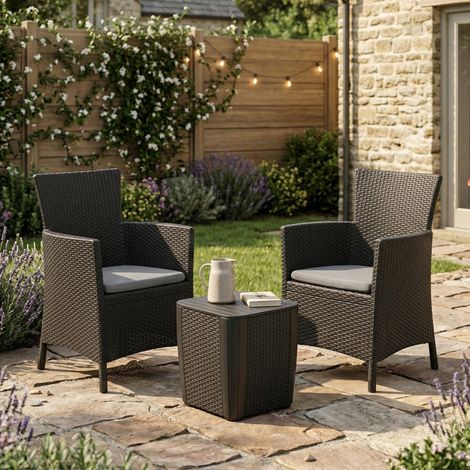 Dmora - Loungeset für draußen Forano, Outdoor-Lounge mit Couchtisch, Terrassenset mit Kissen, Gartenkomposition mit Sofa und Sesseln, 62x60 h89 cm, Anthrazit (1/4)