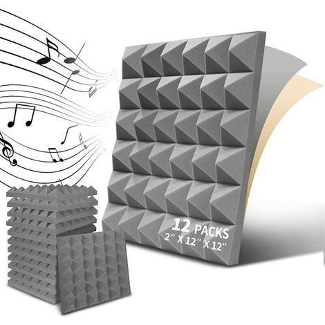 Lot de 12 panneaux acoustiques auto-adhésifs, panneaux insonorisants en polyuréthane, panneaux muraux insonorisants haute densité, 30 x 30 x 5 cm (1/5)