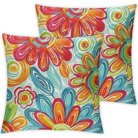 Taie d'oreiller d'extérieur (taie d'oreiller uniquement), motif floral moderne, taies d'oreiller décoratives carrées (paquet de 2), compatibles avec les coussins de taille standard. (1/5)