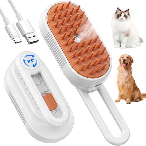 Brosse à vapeur électrique chiens chats 5 en 1 toilettage rechargeable réservoir eau (1/5)