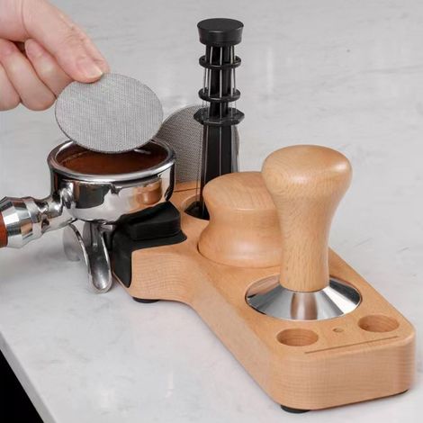 Aufbewahrung für Kaffeetamper, Tamperhalter, Spender für gemahlenen Kaffee, universeller Kaffeetamperhalter, aus Buchenholz. (1/5)