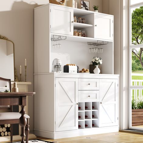 MEUBLIV Buffet cuisine 120x40x188 cm blanc – étagères réglables et range-bouteilles (1/5)