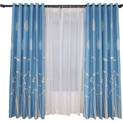 Rideau de fenêtre en polyester, store, décoration pour chambre, salon et cuisine (bleu) (1/5)