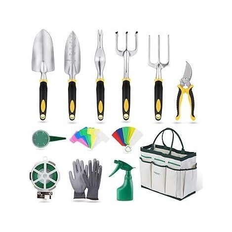 Set outils jardin ciseaux gants sac pulvérisateur inox jaune (1/5)