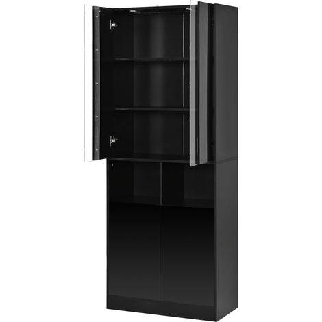Mueble alto con puertas dobles en MDF y aglomerado negro, LED controlable por app (1/5)