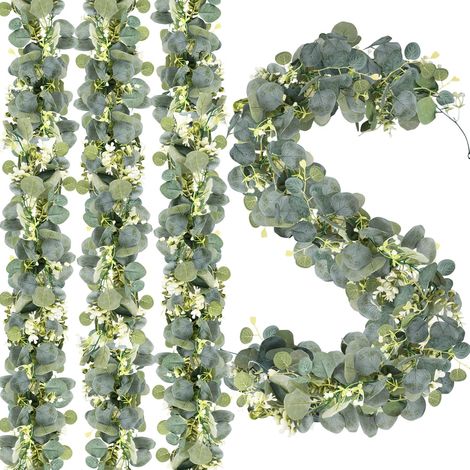 Guirlandes Eucalyptus Artificiel 180cm - Lot de 4 Vigne Suspendue Fleurs Blanches pour Arche Mariage Mur Maison Cuisine Intérieur Extérieur Décoration (1/5)
