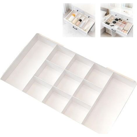Boîte de rangement extensible à 9 compartiments avec séparateurs amovibles, convient pour les tables de maquillage, le bureau, la cuisine, les tiroirs peu profonds et le dessus de table, à double (1/5)