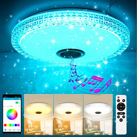 Plafonnier Cristal LED 72W avec Haut-Parleur Bluetooth, Intelligent avec Télécommande et Contrôle APP,Changement de couleur,réglable pour chambre cuisine salle de bain, chambre Ø 40cm (1/4)