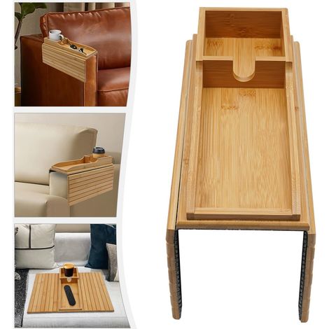 Senderpick – Plateau en bambou pour accoudoir de canapé – Support pour boissons et collations – Design antidérapant et pliable – Dimensions 41.5x34cm (1/5)