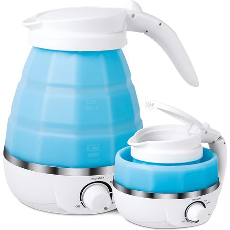 Kocher per acqua da campeggio, Kessel per acqua calda, Kocher per acqua elettrica in silicone con doppia tensione e cavo di rete separato, Ideale per la sopravvivenza all'aperto, 0,6 L 110 V/220 V EU- (1/5)