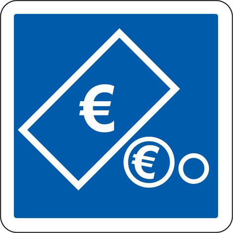 Panneau Indication C64c2 – Paiement automatique billets et/ou pièces – Carré Classe 1 350 mm – Gamme BRETAGNE (1/5)
