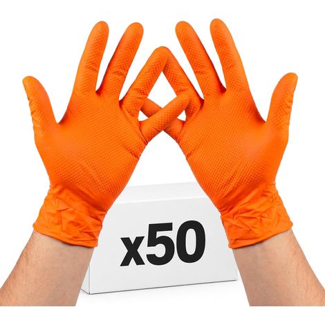 Gants Nitrile Jetables Orange, Grip Diamant, Mécanique (L) (50 pcs) (1/5)
