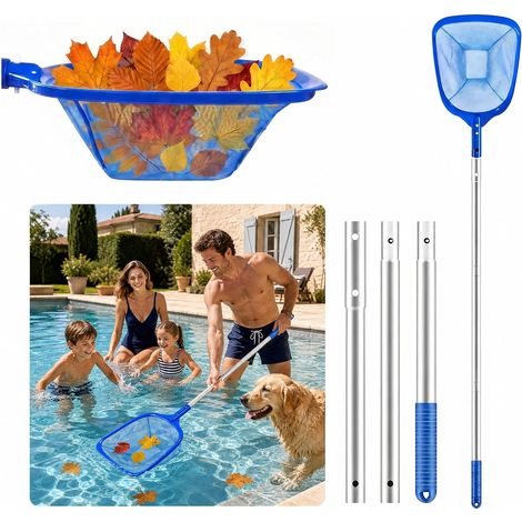Swimming Pool Skimmer Net 140 cm Pool Surface Skimmer Pool Net with Telescopic Aluminium Pole, Cleaning Kit for Pool, Fountain, Pond, Spa (1/5)