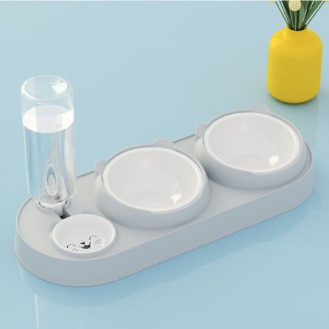 3-in-1 Katzennapf – 15° geneigtes Design – Grau – Für Wohnungskatzen – Kleine und mittelgroße Hunde (1/5)