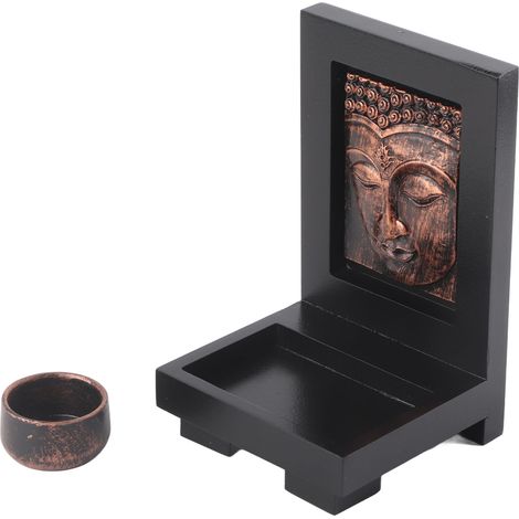 Brûleur d'encens en forme de statue de Bouddha, chandelier en pierre d'inspiration zen, exquis et magnifique, décoration pour hôtels et salons de beauté, couleur bronze, taille unique. (1/5)