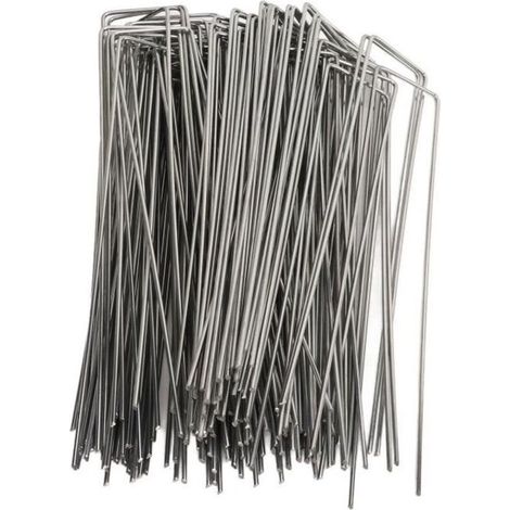 100 Piquet Jardin de Fixation en Acier Galvanisé 4x10cm - Ancrage au Sol Toile paillage Agrafes pour bache Chengqi01 (1/4)