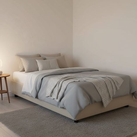 Talamo Italia - Letto piazza e mezza Abici, Letto contenitore con rivestimento in tessuto, 100% Made in Italy, Apertura frontale, con materasso Cm 120x200 incluso, Beige (1/5)