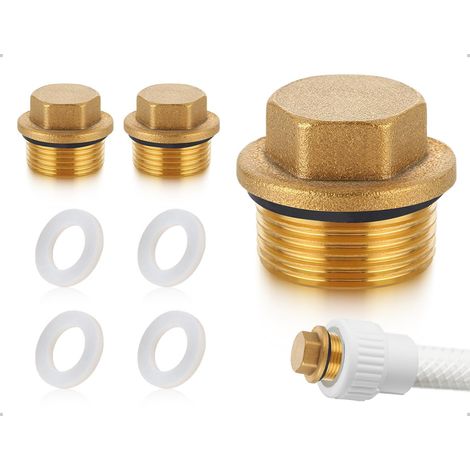Lot de 2 bouchons en laiton, bouchon d'étanchéité à filetage extérieur 3/4", bouchon fileté, embout de tuyau avec joint, utilisé pour les conduites d'eau (1/5)
