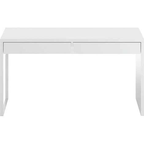 Schreibtisch Houston, Wendbarer Bürotisch, PC-Halter Studiertisch mit 2 Schubladen, cm 138x50h75, Glänzend weiß (1/5)