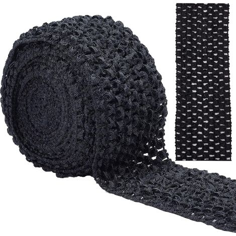 5.5 Yards 2.8" Large Élastique Crochet Bandeau Ruban Crochet Extensible Garniture Tissu pour Cheveux Accessoires Tube Haut, Noir (1/5)