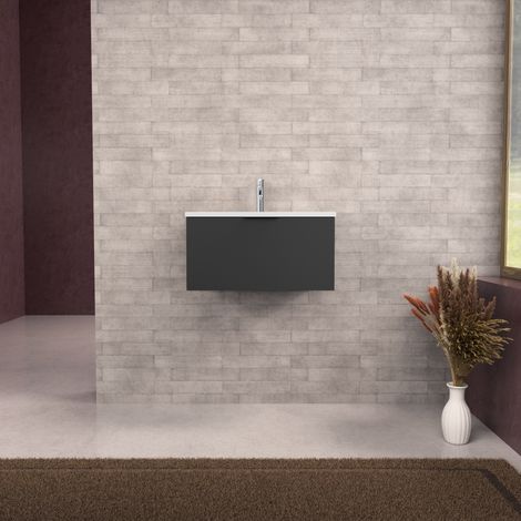 Inda - Mobile bagno L.60 con lavabo opaco / Nero opaco 1 cassetto