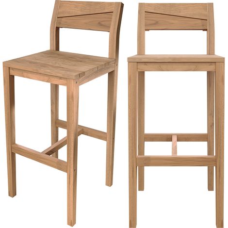 Lot de 2 chaises de bar extérieur en bois de teck massif - TUNGA