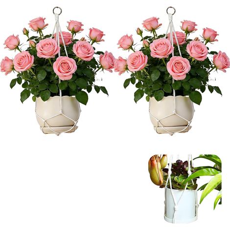 Lot de 2 Suspension Plante intérieure Macrame, Décoration Intérieure et Extérieure, Coton Beige, pour Jardin, Salon, Balcon, Fenêtre - Style Bohème Chic (1/5)