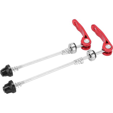 Lot de 2 leviers de serrage rapide pour moyeu de vélo (145 mm avant, 185 mm arrière), résistants à l'usure, pour roue de vélo (rouge). (1/5)